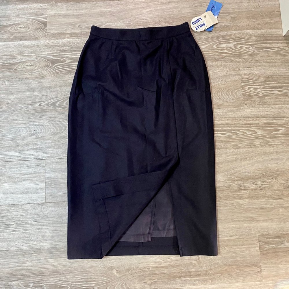 2) Vintage Minimalist Office Basic Maxi Straight Pencil Wool Pleat Skirt 10/12 P